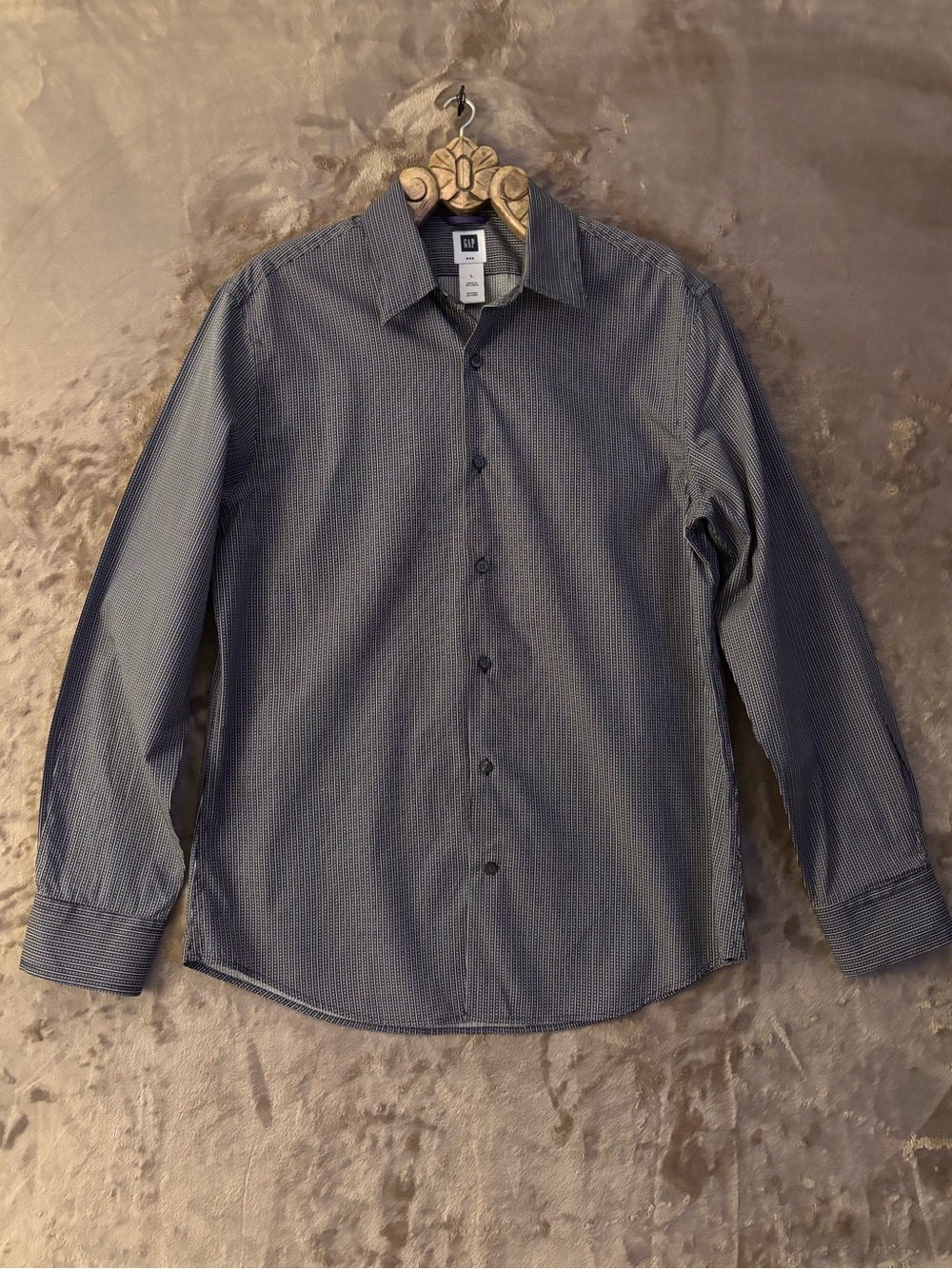 Gap Men's Premium Long Sleeve Navy Micro-Pattern Button-Down Shirt Size L